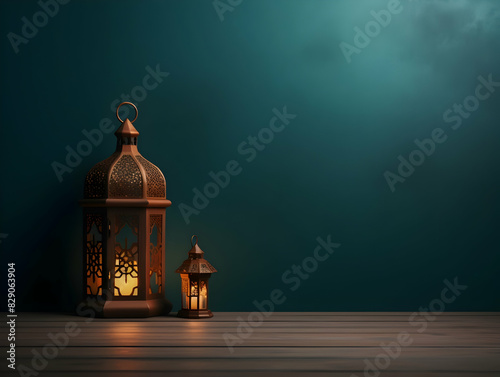 Islamic background with crescent and lantern, Ramadan and Eid Background, Islamic traditional ornamental photo and background, Muslim holiday Design © Akilmazumder