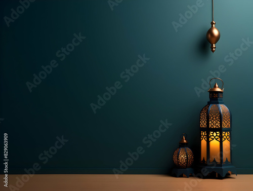 Islamic background with crescent and lantern, Ramadan and Eid Background, Islamic traditional ornamental photo and background, Muslim holiday Design