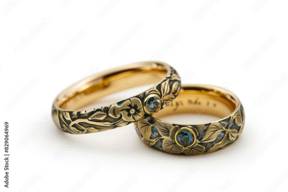 Golden wedding rings on a white background. Bride and Groom Rings Golden wedding rings on a white background. Bride and Groom Rings