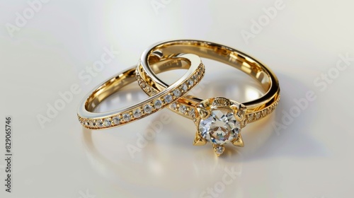 Golden wedding rings on a white background. Bride and Groom Rings