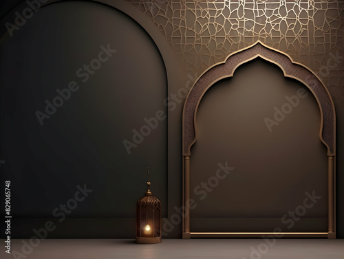 Islamic background with crescent and lantern, Ramadan and Eid Background, Islamic traditional ornamental photo and background, Muslim holiday Design