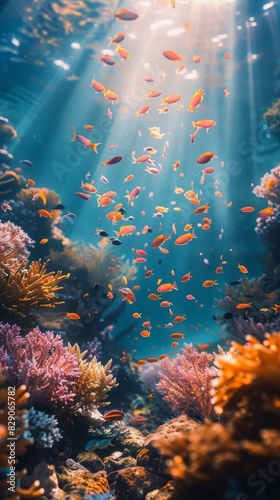 Underwater View of a Coral Reef Teeming With Fish