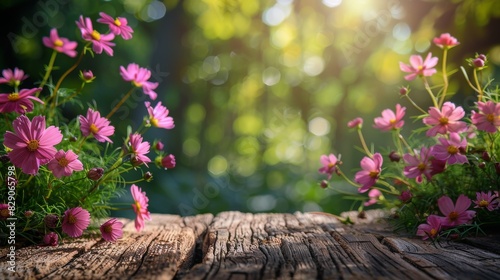 Bunch of Pink Flowers on Wooden Table