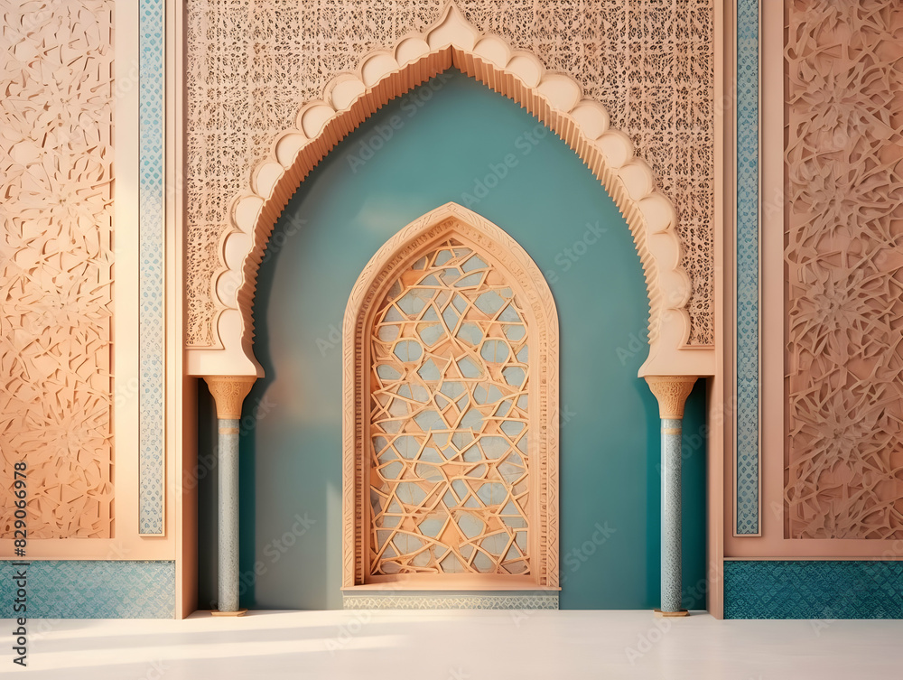 Fototapeta premium Islamic background with crescent and lantern, Ramadan and Eid Background, Islamic traditional ornamental photo and background, Muslim holiday Design