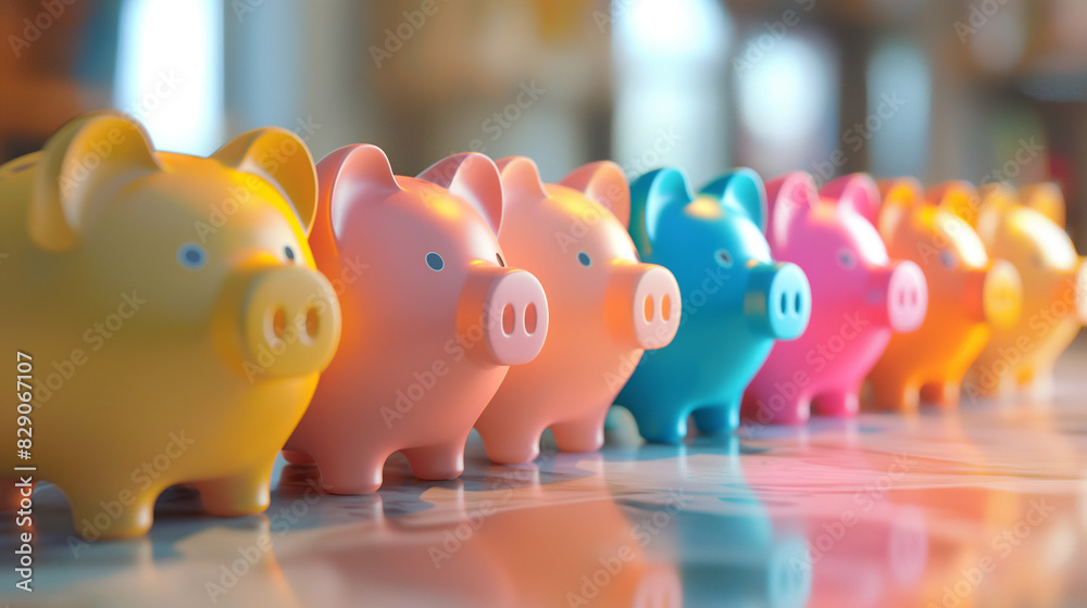 Obraz premium Colorful Piggy Banks in a Row