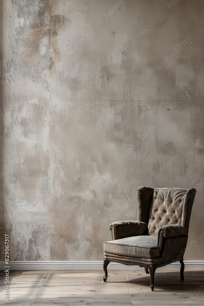 Minimalist composition with a lone modern armchair Minimalist composition with a lone modern armchair
