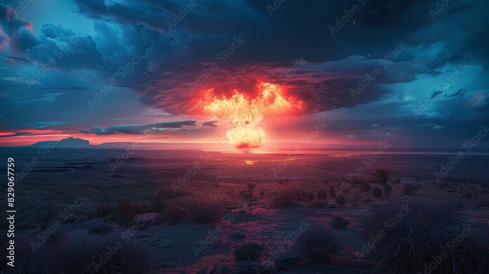 Fototapeta premium Menacing mushroom cloud rises over 