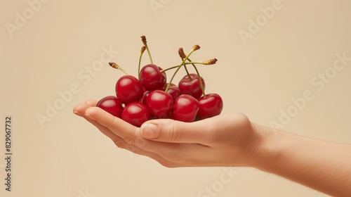 Female hands holding a handful of cherries © John_Doo78