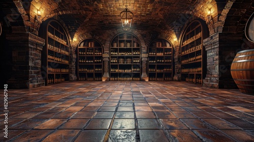Wine Cellar Filled With Wooden Barrels