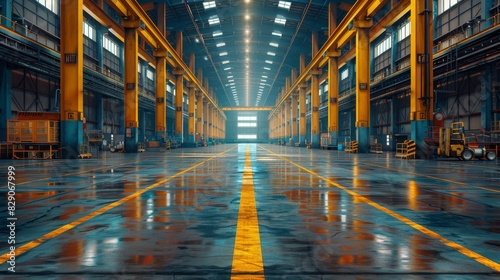 Expansive Warehouse With Yellow Lines