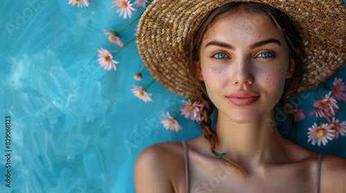 Woman Wearing a Straw Hat by the Pool