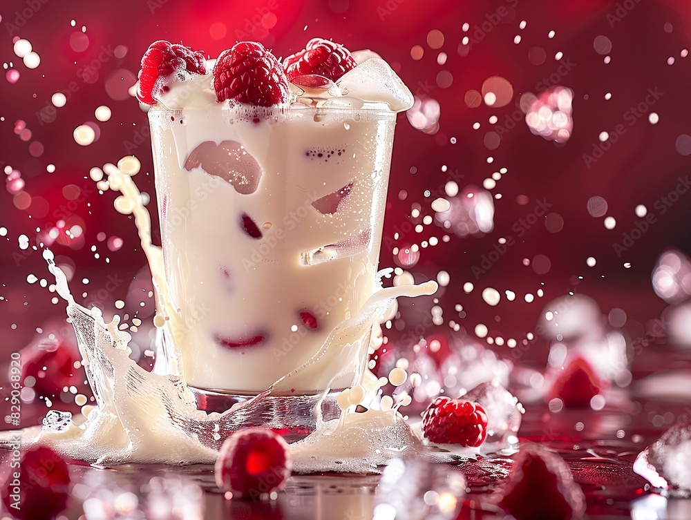 Raspberry Dream: A Glass of Milkshake Delight. Generative AI