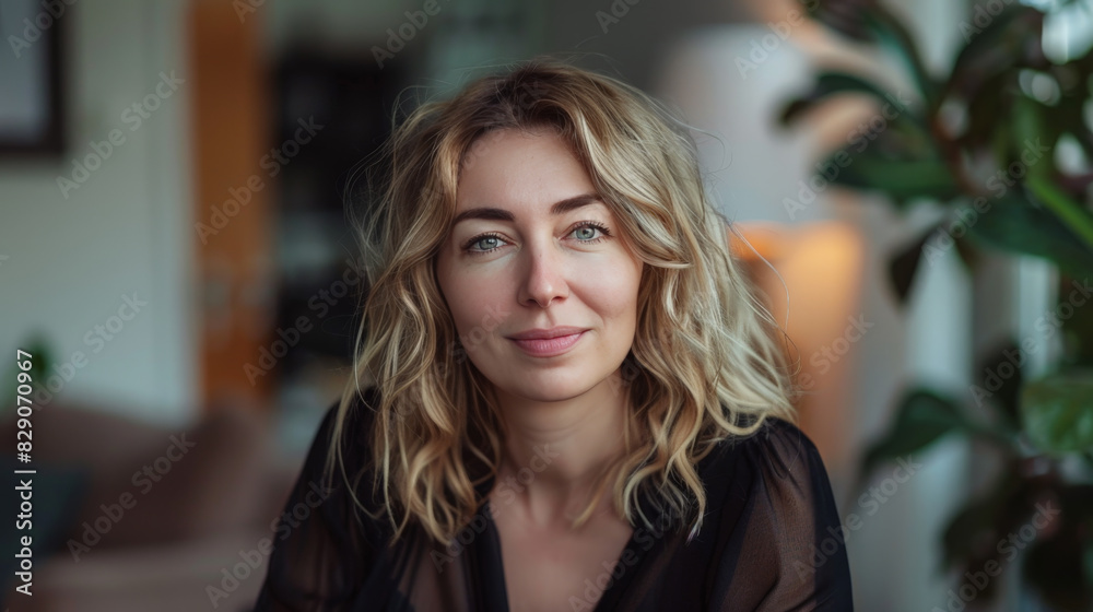 Digital influencer woman posing a portrait on social media, with soft and natural makeup Digital influencer woman posing a portrait on social media, with soft and natural makeup