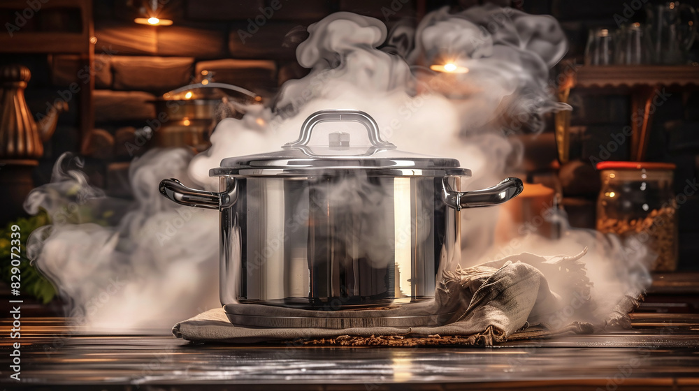 pressure cooker releasing steam in the kitchen pressure cooker releasing steam in the kitchen