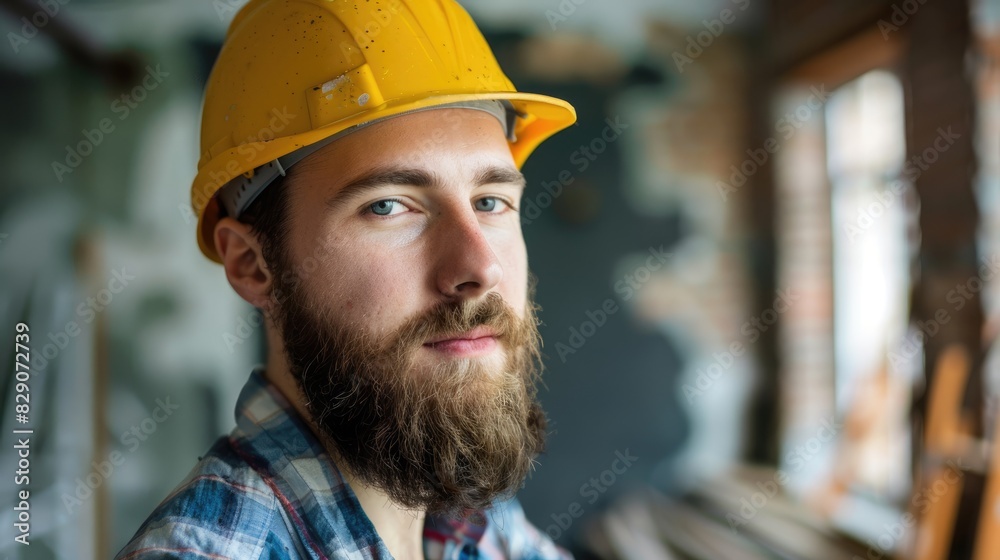 Young man with a beard working as an architect or engineer concept Young man with a beard working as an architect or engineer concept