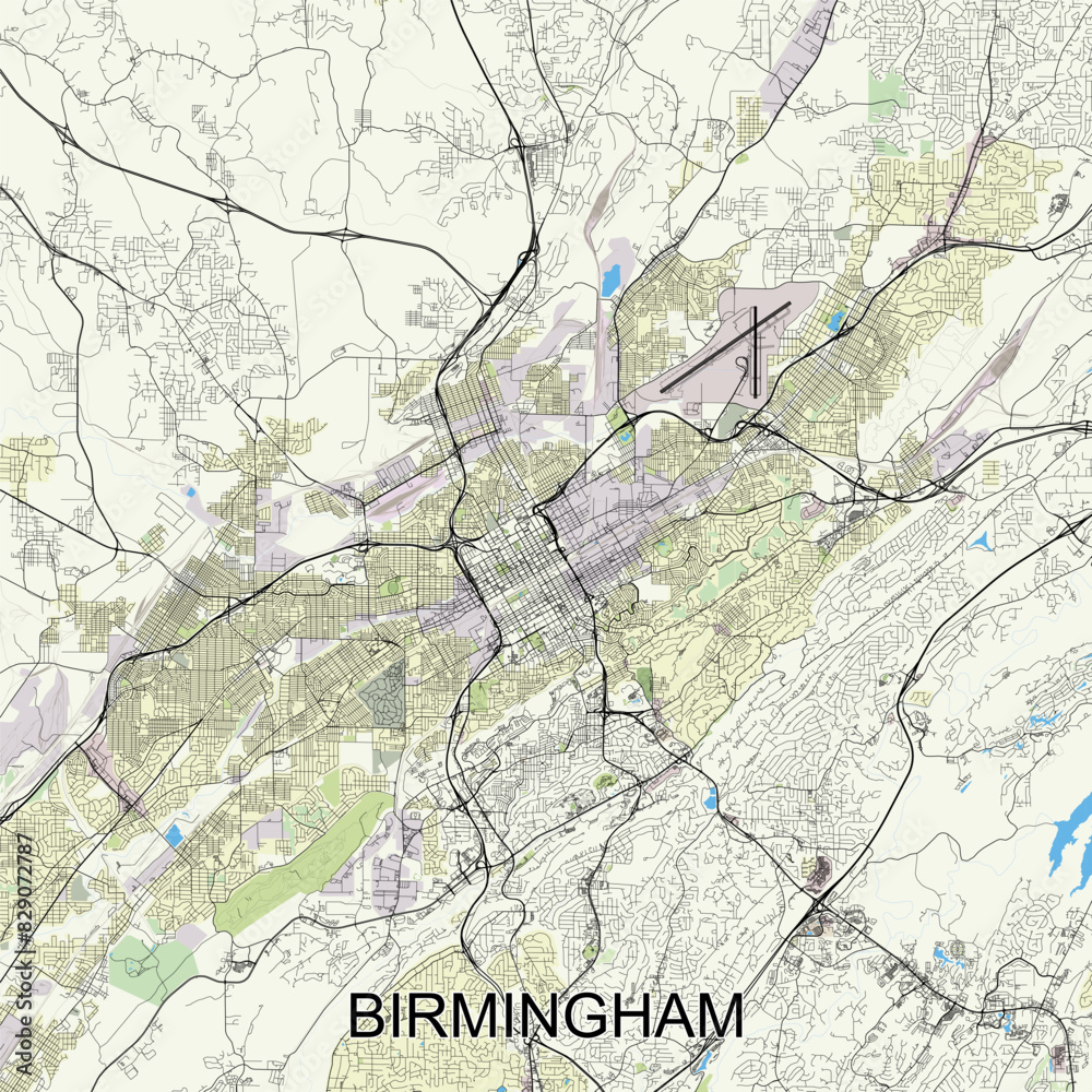 Obraz premium Birmingham, Alabama, United States map poster art