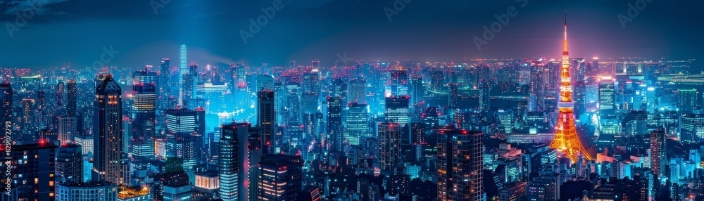 Fototapeta premium Magnified urban nightscape highlighting the city's vibrancy and details