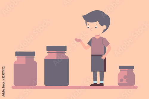 The kid picks up different jars, tasting each chocolate spread. His expressions range from indifference to mild disappointment.