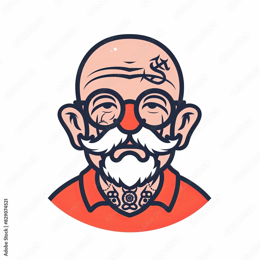 A man with a mustache and glasses is wearing a red shirt