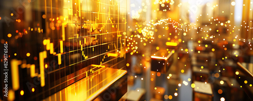 Golden cityscape with glowing finance graph overlay © ALEXSTUDIO