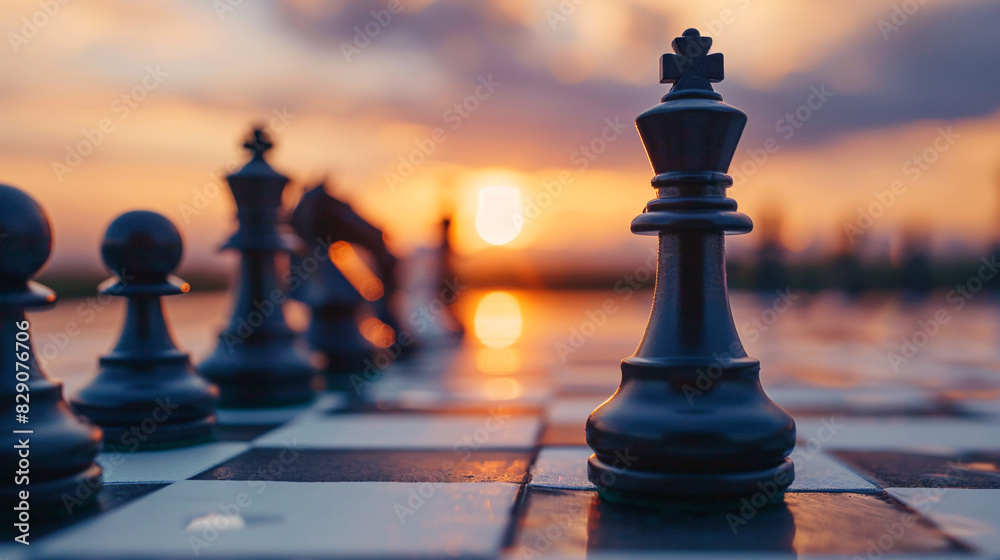 Sunset chess game - strategy and leisure concept
