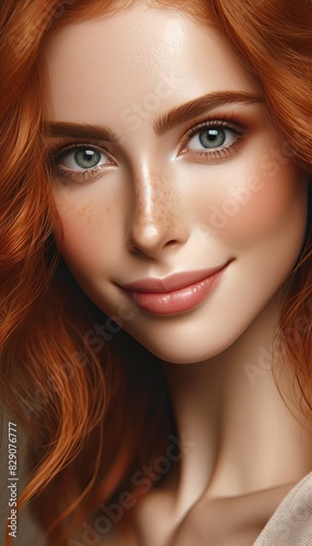 a beautiful redhead with freckled hair and freckles in a studio shot