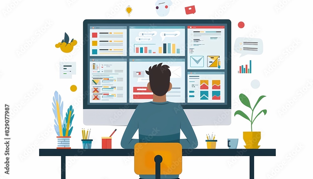 Imagine a flat design of a UXUI designer working on a highfidelity mockup Imagine a flat design of a UXUI designer working on a highfidelity mockup