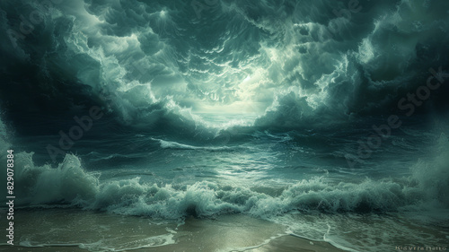 vast ocean An impending disaster The waves hit the shore gently.generative ai