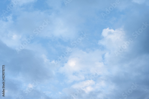 Photography Clean blue and white sky nature background, medium blue sky with painterly white