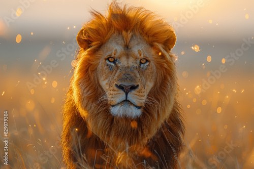 A majestic lion roaming the savanna, embodying strength and grace in its natural habitat. Concept of wildlife conservation and ecosystem balance. Generative Ai.