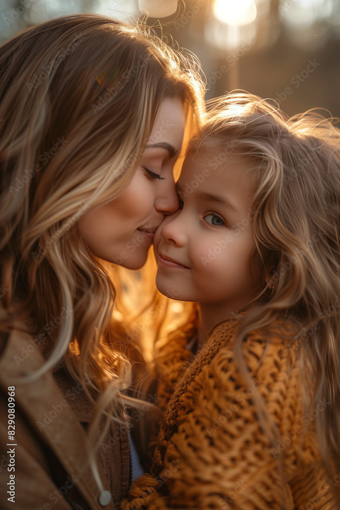 Caucasian daughter hugging mother in front of her house. Caucasian daughter hugging mother in front of her house.