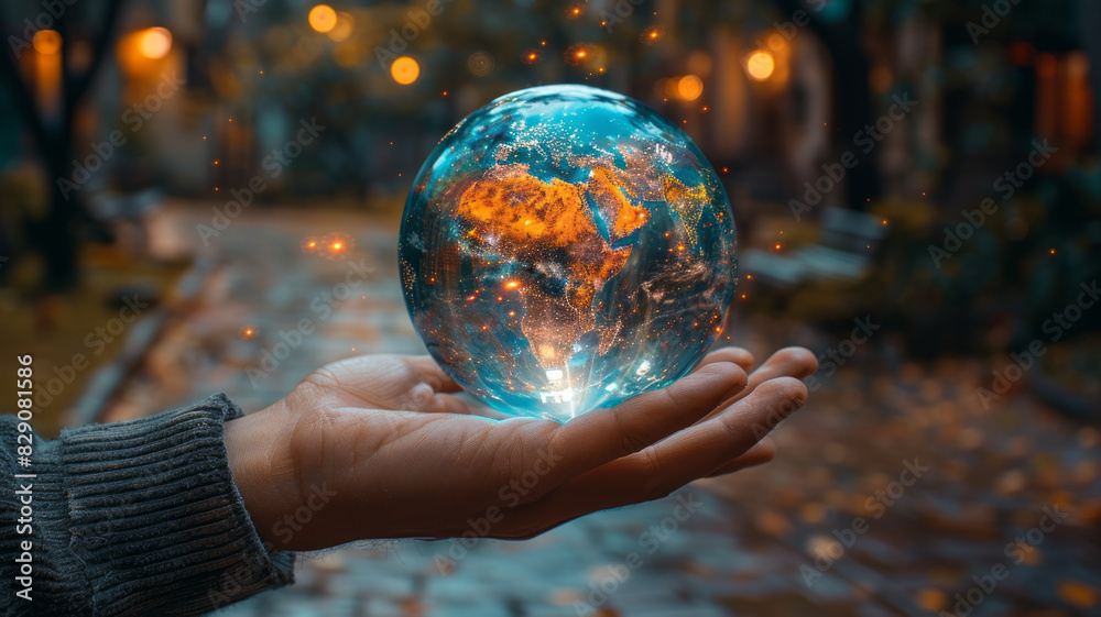 a hand with hologram globe.generative ai a hand with hologram globe.generative ai