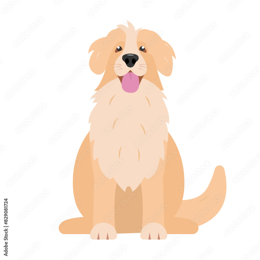 Sitting fluffy Dog front view. Happy dog icon. Golden labrador retriever funny pet home animal. Vector illustration isolated on white background. Sitting fluffy Dog front view. Happy dog icon. Golden labrador retriever funny pet home animal. Vector illustration isolated on white background.