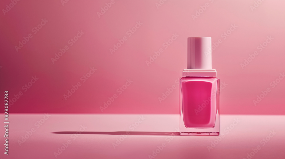 chic pink nail polish bottle displayed against a gradient pink background. The bottle's sleek design and vibrant color stand out, making it an elegant addition to any beauty product collection. chic pink nail polish bottle displayed against a gradient pink background. The bottle's sleek design and vibrant color stand out, making it an elegant addition to any beauty product collection.