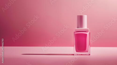chic pink nail polish bottle displayed against a gradient pink background. The bottle's sleek design and vibrant color stand out, making it an elegant addition to any beauty product collection.