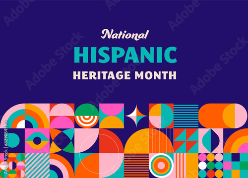 National hispanic heritage month celebration. Background, banner and card with flowers. Geometric colorful concept design floral pattern