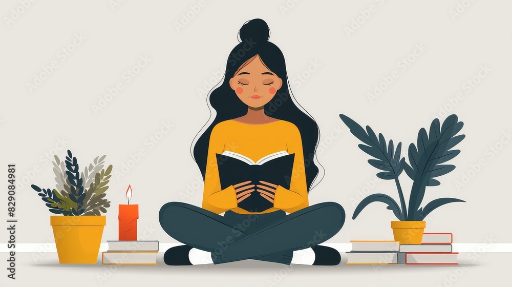 Engrossed in Literature: A Charming Illustration of a Woman Reading in a Minimalist Style Engrossed in Literature: A Charming Illustration of a Woman Reading in a Minimalist Style