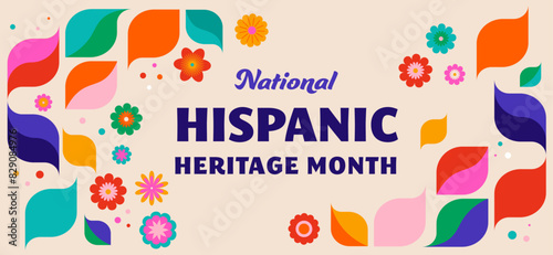 National hispanic heritage month celebration. Background, banner and card with flowers. Geometric colorful concept design floral pattern