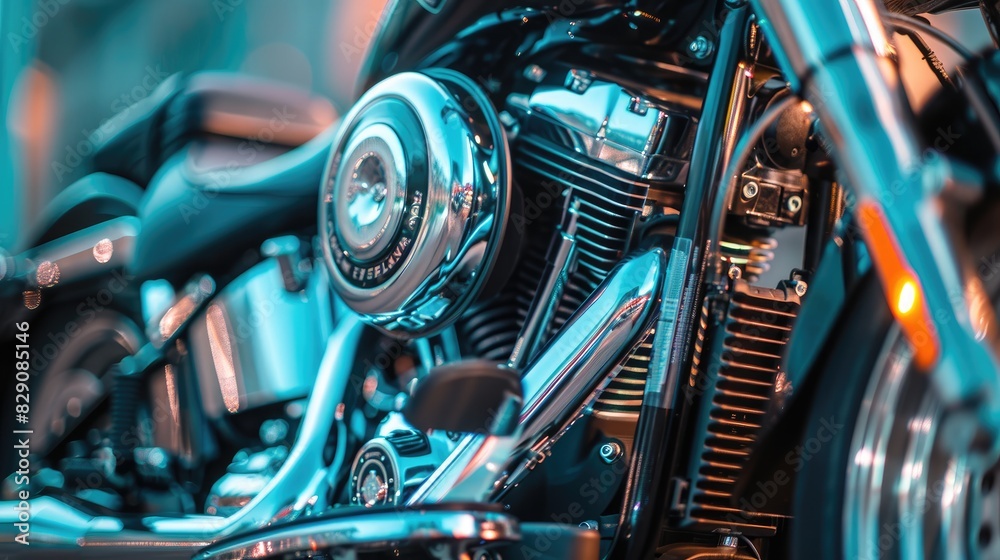 Close up of a motorcycle engine with a blurred background Close up of a motorcycle engine with a blurred background