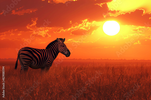 african landscape with zebra in the sunset