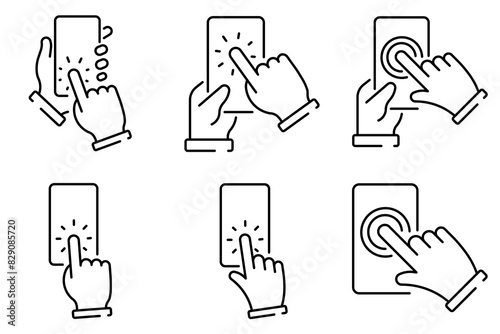 set of simple icons touch the smartphone screen