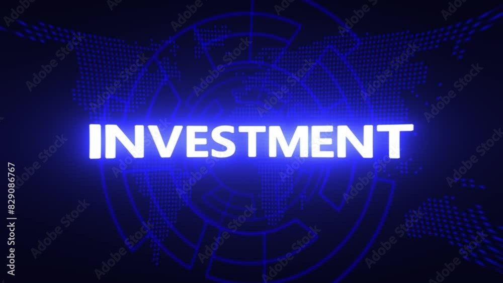 Investment text concept. Investment text animation on technology background. Investment text concept. Investment text animation on technology background.