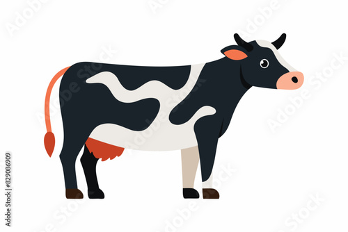 Cartoon cow with horns. Farm animal illustration. Cute cow design. Bovine  livestock  rural life concept. Isolated on white background.