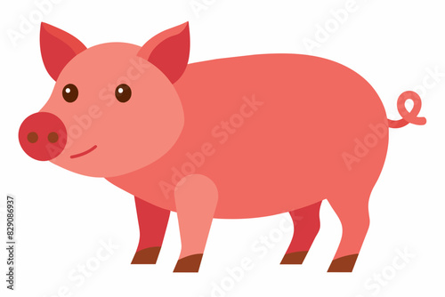 Cartoon pink pig. Farm animal illustration. Cute piglet, childrens design, livestock concept. Isolated on white background.