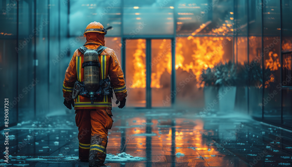 fire protection contractor fitting fire stopping system in office building. Corporate brochure.generative ai fire protection contractor fitting fire stopping system in office building. Corporate brochure.generative ai