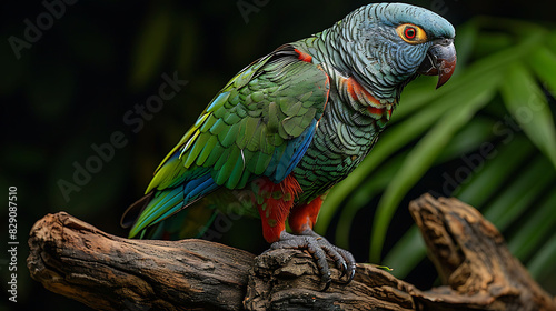 adult male Saint Lucia Amazon Amazona versicolor with green blue and red plumage extinct native to Saint Lucia North America photo