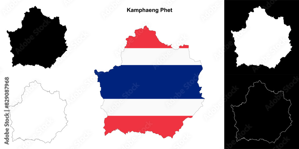 Fototapeta premium Kamphaeng Phet province outline map set