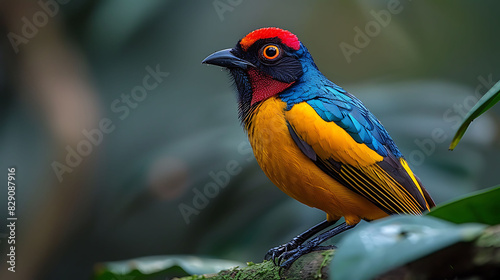 adult male Wilson's Birdofparadise Cicinnurus respublica with red yellow and blue plumage found in Indonesia Asia photo