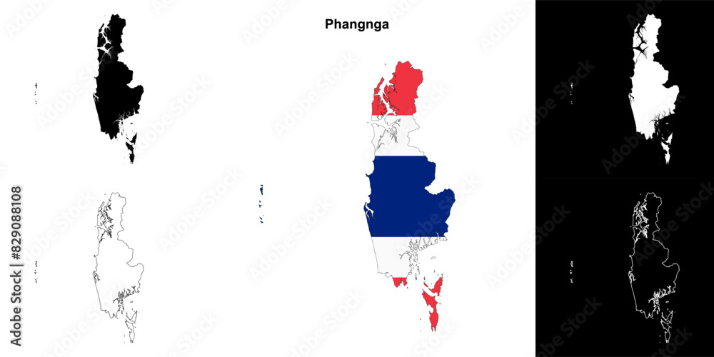Obraz premium Phangnga province outline map set