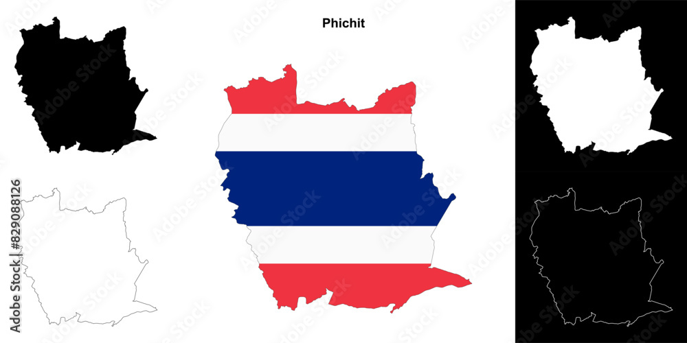 Obraz premium Phichit province outline map set